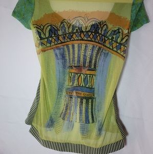 Save The Queen! Unique Abstract Print Mesh Blouse Size M.